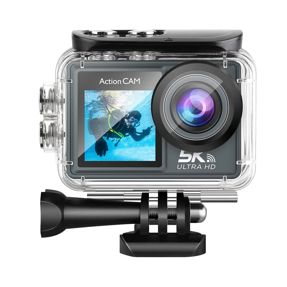 5K 4K60FPS Action Camera Dual IPS Touch LCD EIS 170° DVR 30M Waterproof 5X Zoom Sport Camera With Wireless Mic & Pre Recording