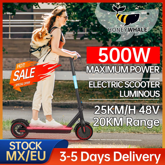 HONEYWHALE S2 foldable electric Scooter for adults brushless Motor electric skate 500W max speed 25 KM/H 4 colors illuminated pedals shipping from Mexico free shipping