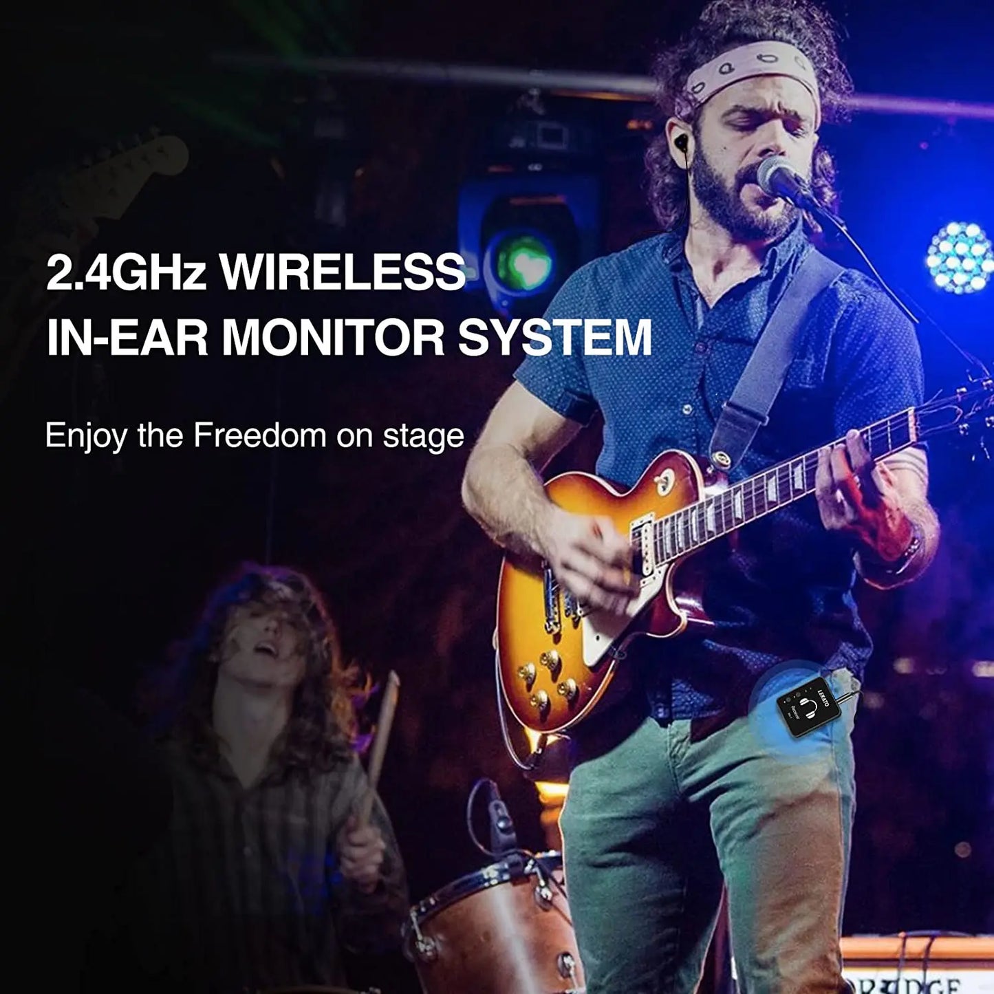 LEKATO Wireless in-Ear Monitor System 2.4Ghz Wireless IEM System with Transmitter Receiver Automatic for Studio Live (MS-1G)