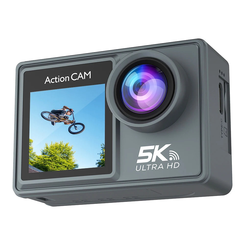 5K 4K60FPS Action Camera Dual IPS Touch LCD EIS 170° DVR 30M Waterproof 5X Zoom Sport Camera With Wireless Mic & Pre Recording