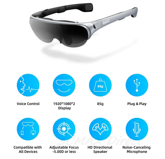 Rokid Air 3D Foldable VR Smart AR Glasses 120" Screen 1080P OLED Dual Display 43°FoV 55PPD Home Game Viewing Device Glasses