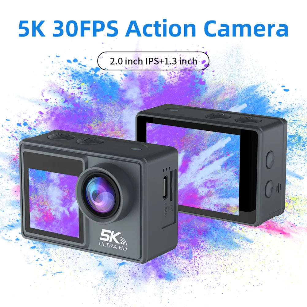 CERASTES 5K WiFi Anti-shake Action Camera 4K 60FPS Dual Screen 170° Wide Angle 30m Waterproof Sport Camera with Remote Control