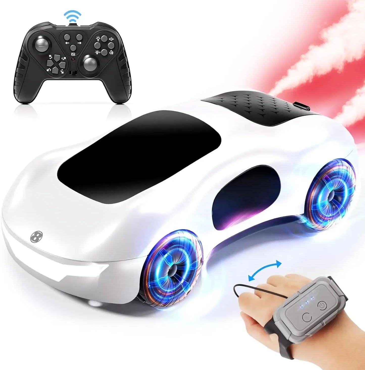 Gesture Sensor Toy Car, with Light Spray, 360 ° Rotation and Horizontal Movement, Birthday Gift Toy Car for Boys Aged 6-12