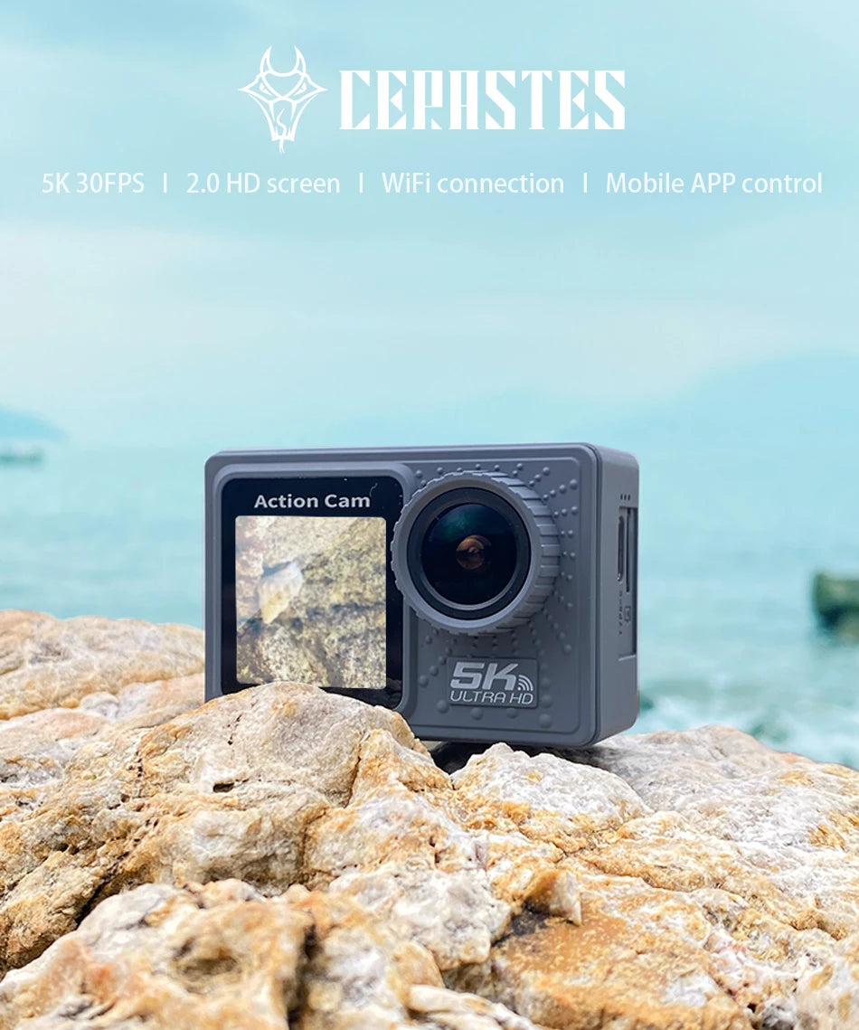 CERASTES 5K WiFi Anti-shake Action Camera 4K 60FPS Dual Screen 170° Wide Angle 30m Waterproof Sport Camera with Remote Control