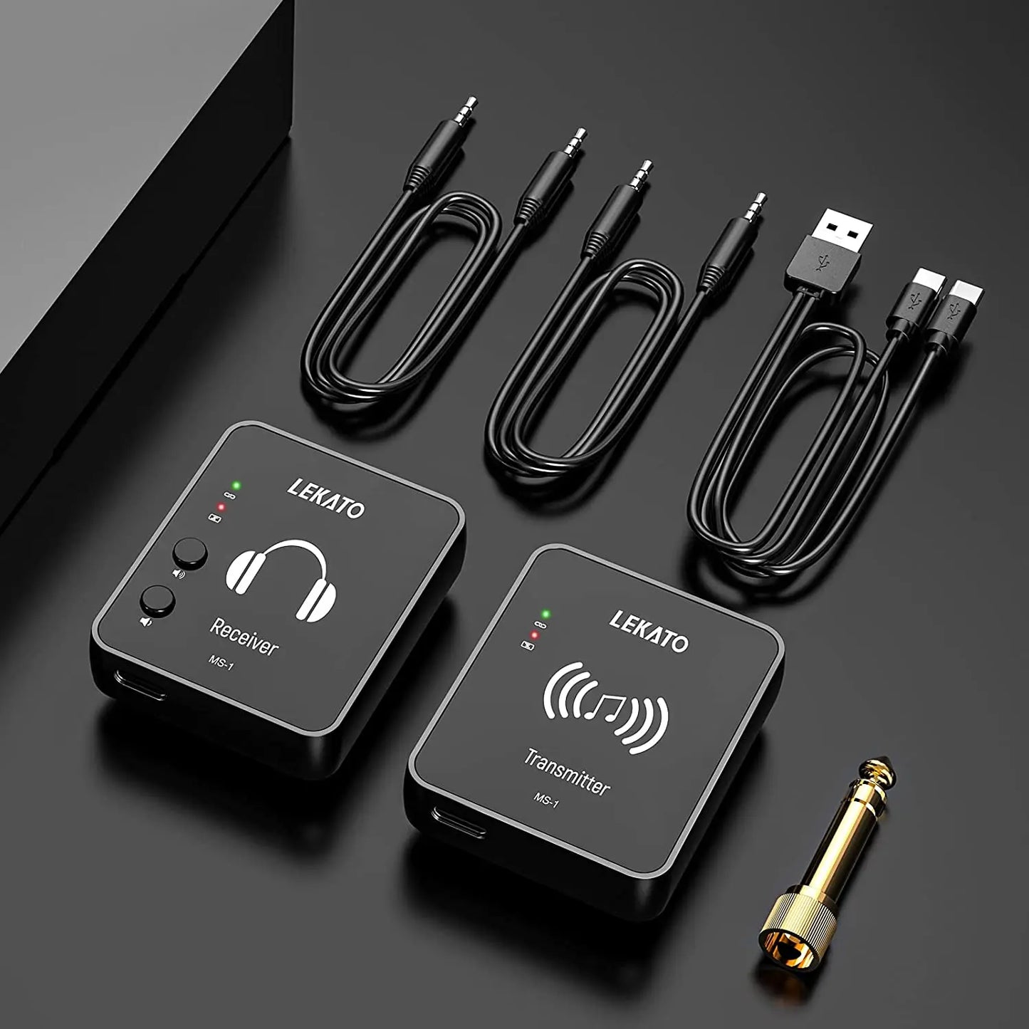 LEKATO Wireless in-Ear Monitor System 2.4Ghz Wireless IEM System with Transmitter Receiver Automatic for Studio Live (MS-1G)