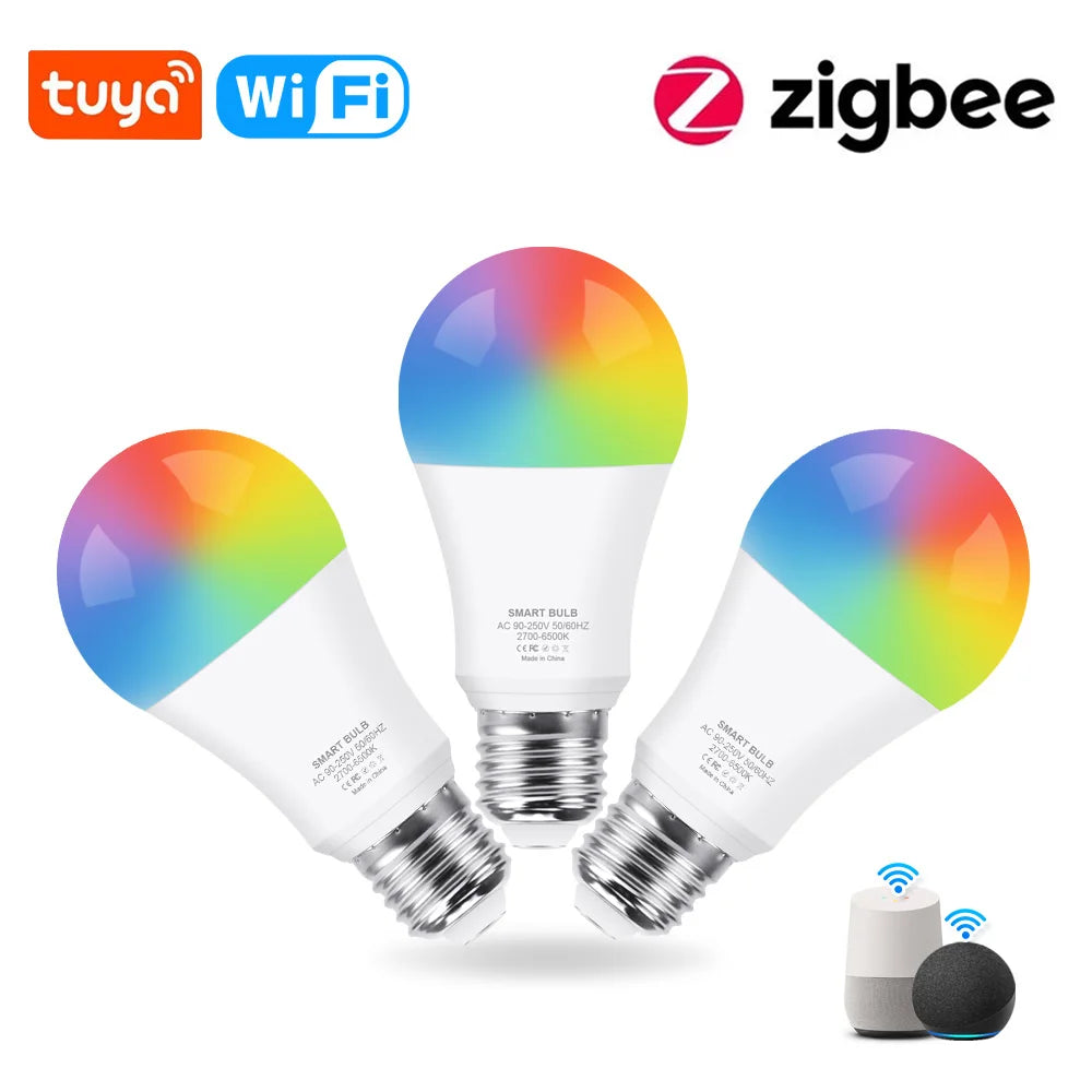 Tuya Wifi Smart Light Bulb RGB E27 Zigbee Led Bulb Smart Home Tuya Zigbee Lamp 110V 220V Alexa Smart Lamp  For Google Home